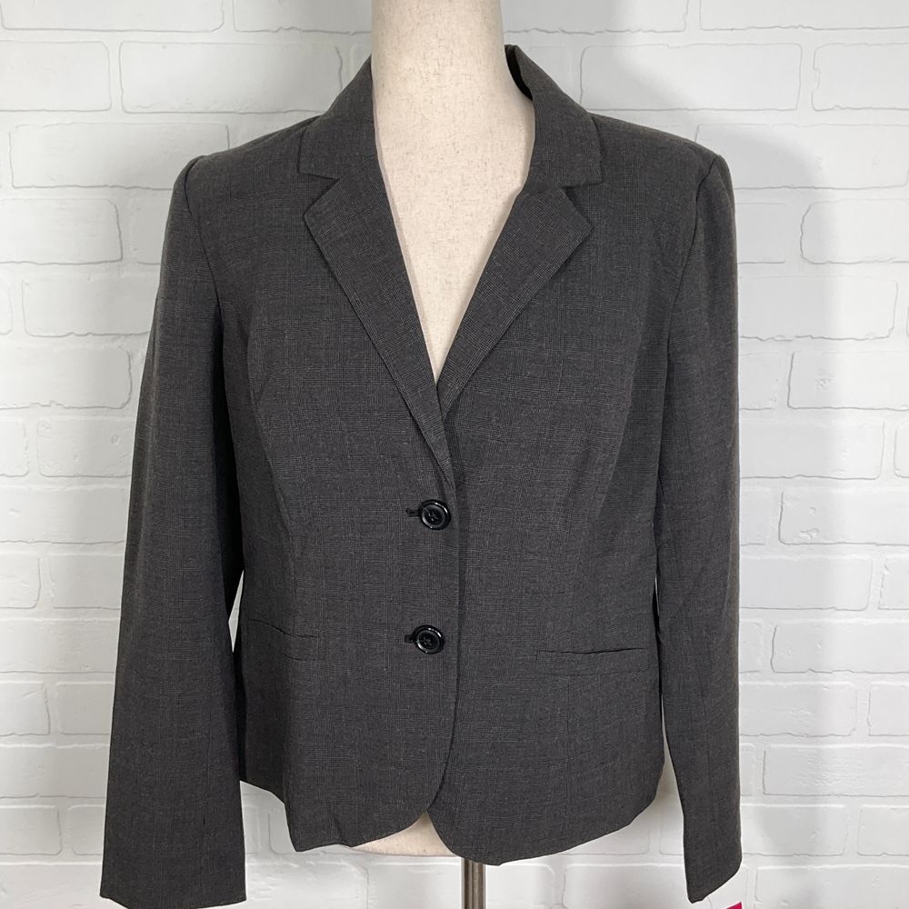 212 Collection Blazer Women 14 Black Gray Glen Plaid‎ Stretch Lined Career